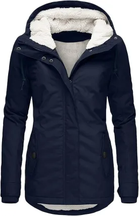 Women's Hooded Winter Coat Long Warm Fleeced Lined Long Jackets Thicken Fleece Jacket Fur Hooded Military Parka Coat