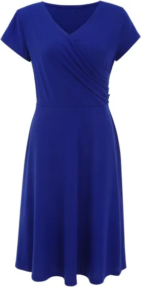 Womens Summer 1950s Vintage Dress Wrap V Neck Cap Sleeve Cocktail Swing Aline Flared Flowy Midi Dresses
