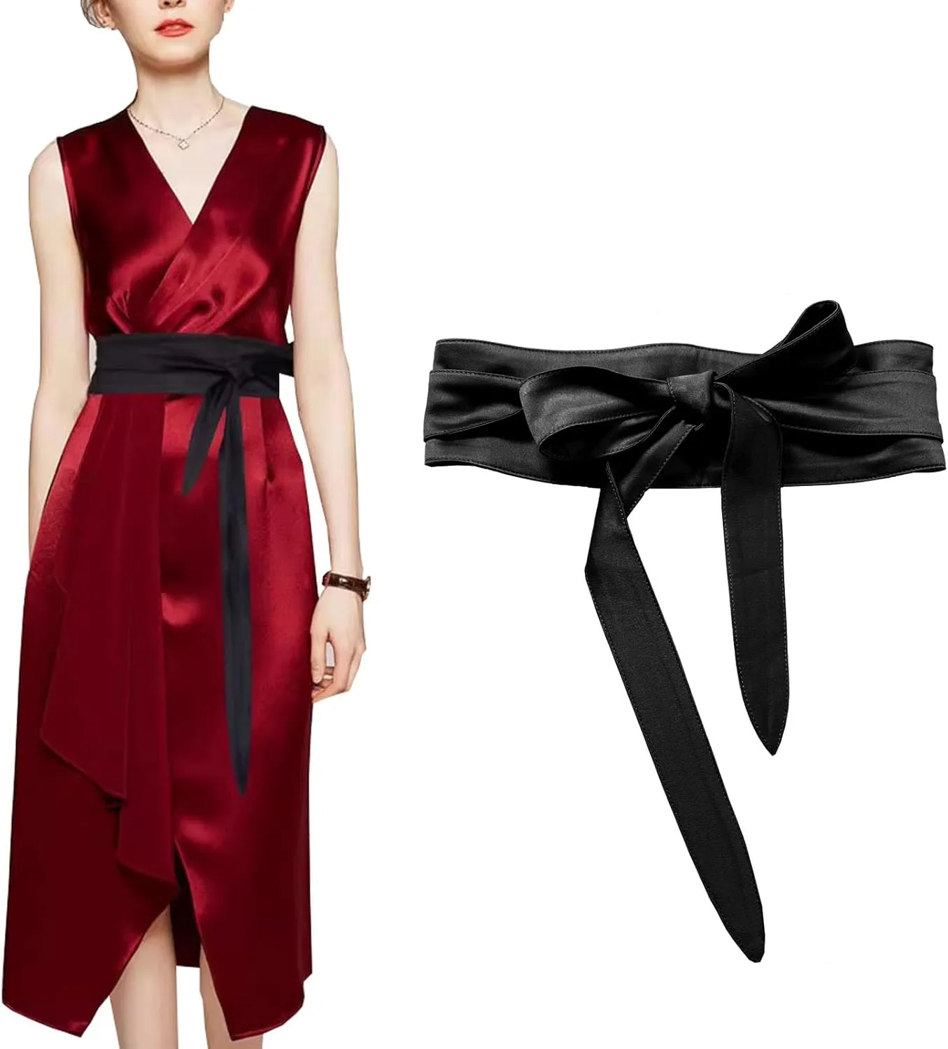 Women's Wide Belt with Bouble loop dress Lace-up waist cover Obi Bowknot Cinch Wrap Around Wide Waistband Knotted Belt for Dress