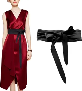 Women's Wide Belt with Bouble loop dress Lace-up waist cover Obi Bowknot Cinch Wrap Around Wide Waistband Knotted Belt for Dress
