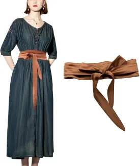 Women's Wide Belt with Bouble loop dress Lace-up waist cover Obi Bowknot Cinch Wrap Around Wide Waistband Knotted Belt for Dress