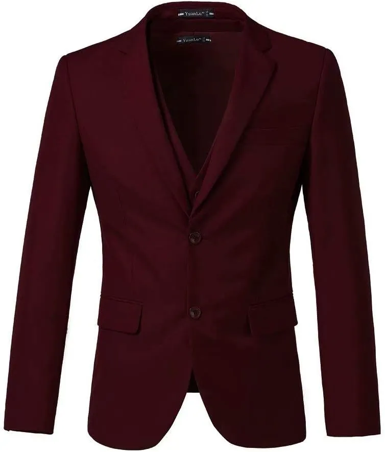 Yanlu Mens 3-Piece Suit Notched Lapel One Button Slim Fit Formal Jacket Vest Pants Set for Men Country Wedding Style