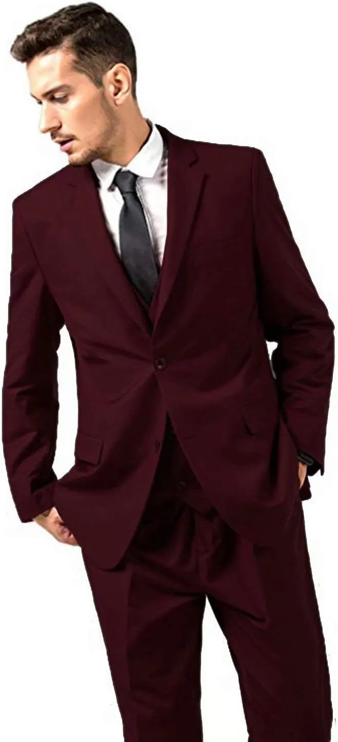 Yanlu Mens 3-Piece Suit Notched Lapel One Button Slim Fit Formal Jacket Vest Pants Set for Men Country Wedding Style