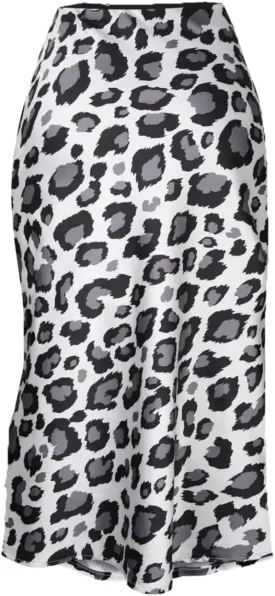 ZWSYXL Ladies Leopard Print Skirt High Waist Elastic Silk Satin Midi Skirt Spring Casual Mid-Length Cheetah A Link Skirts